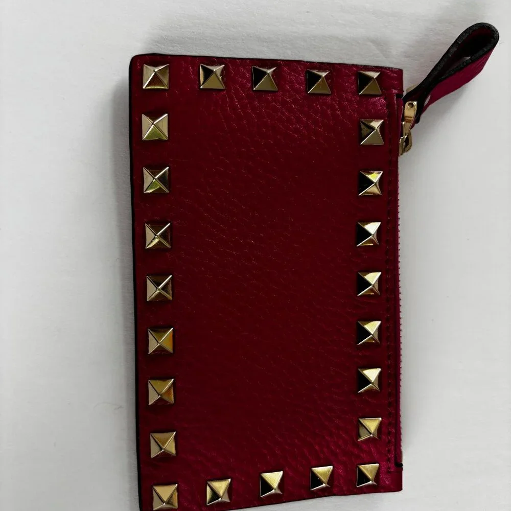 Valentino Rockstud Leather Zip Coin Purse/Card Holder